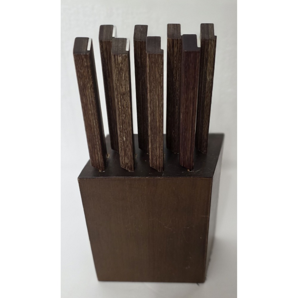 Vintage Vernco Gun Stock Knife Set with Wooden Block - Mid Century Modern 9 Pcs